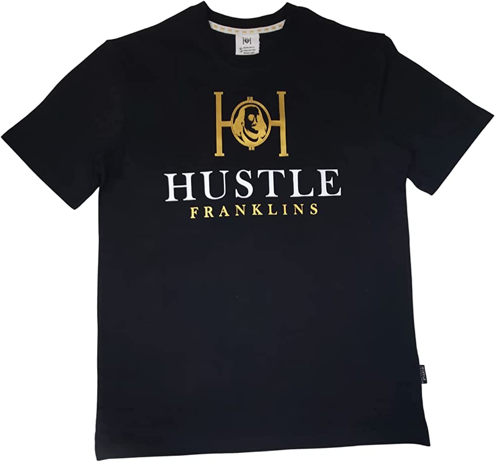 Hustle Franklins Black Gold Printed Logo T-Shirt